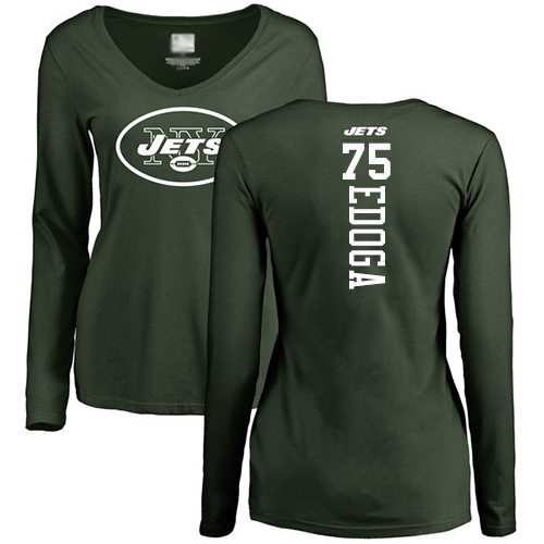 New York Jets Green Women Chuma Edoga Backer NFL Football #75 Long Sleeve T Shirt